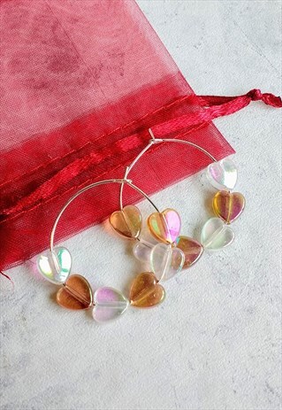 CARAMEL IRIDESCENT CANDY HEART HOOP EARRINGS