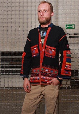 VINTAGE 70' UNIQUE AMAZING AZTEC BLACK UNISEX JACKET