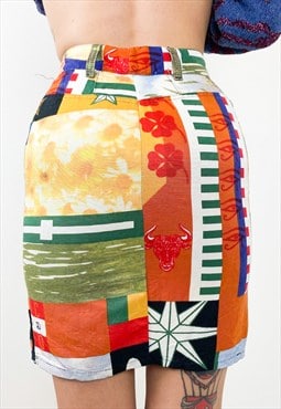 VIntage 90s patchwork pattern mini skirt 