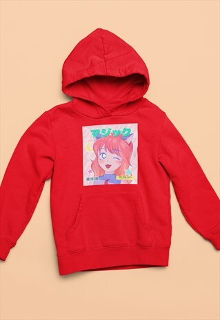 CAT WOMEN GIRL VAMPITE JAPAN RED HOODIE RETRO