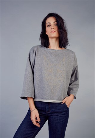 RORAIMA - ECO FRIENDLY RAW EDGE SWEAT TOP WITH PRINT