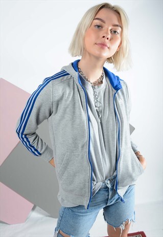 VINTAGE ADIDAS HOODIE ZIP UP JACKET IN GREY.