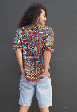 Vintage Y2K Colorful Crazy Print Long Sleeve Shirt
