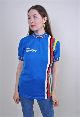 90S BIKE SPORT SHIRT, VINTAGE MULTICOLOR POCKETS BICYCLE TEE