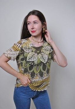 Nature print vintage pullover green blouse 