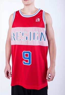 Red EMBROIDERED Resign Extra Length basketball jersey 