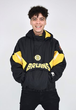 VINTAGE 90'S STARTER BRUINS BLACK & YELLOW 1/4 ZIP COAT