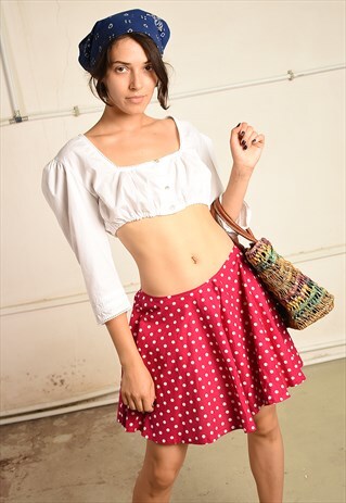 VINTAGE 70S PARIS CHIC MINI SKIRT WITH POLKA DOT PRINT