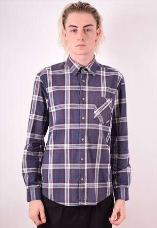 MENS VINTAGE SHIRT MEDIUM BLUE CHECK 90S