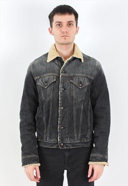 Vintage M Men's Denim Jean Trucker Jacket Coat Faux Sherpa