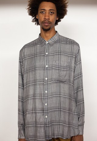 90S MINIMALIST CLASSIC SILK FEEL PLAID FLANNEL SHIRT LARGE