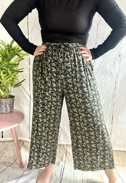 Vintage Green Floral Elasticated 90's Trousers