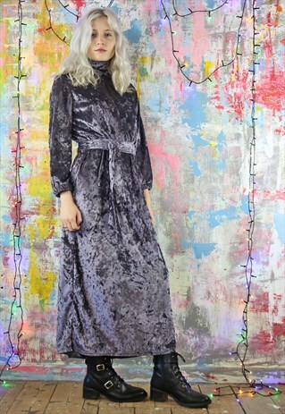 MAXI DRESS IN PURPLE GREY VELVET