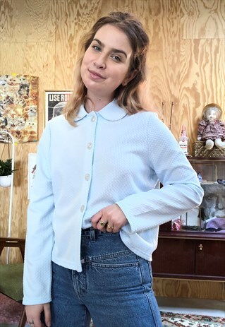 VINTAGE 60S 70S PASTEL BLUE POPPY BLOUSE