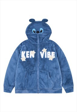Fleece bomber teddy bear jacket fluffy anime coat in blue