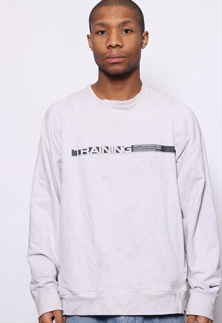 VINTAGE NIKE SPELL OUT PRINT LOGO SWEATSHIRT GREY