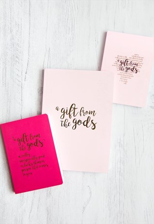 A5 AND A6 SET OF 3 NOTEBOOKS IN PINK HEART SLOGAN DESIGN