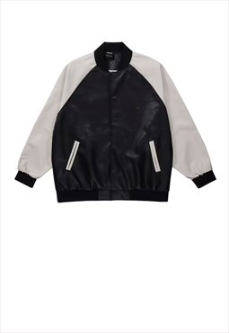 Faux leather jacket varsity bomber in white black