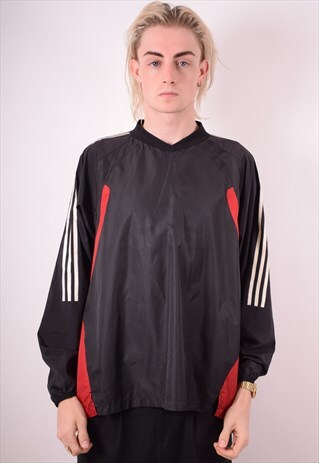 ADIDAS MENS VINTAGE PULLOVER TRACKSUIT TOP SMALL BLACK 90S