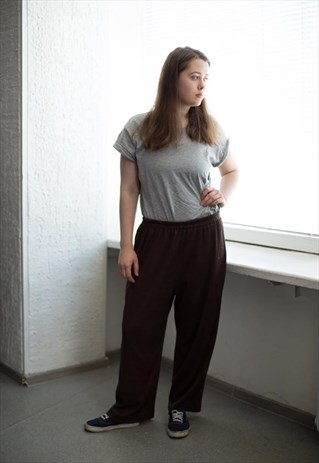 VINTAGE 80'S BROWN KNITTED WIDE-LEG TROUSERS