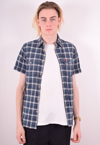 FJALL RAVEN MENS VINTAGE SHIRT SMALL BLUE CHECK 90S