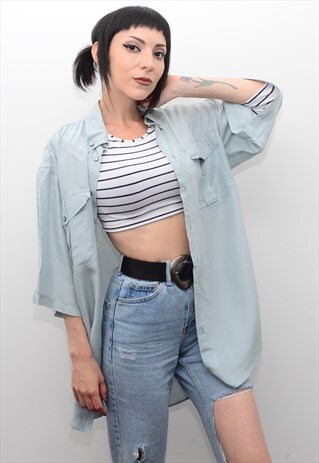 VINTAGE 90'S GENUINE SILK PALE BLUE OVERSIZED SHIRT