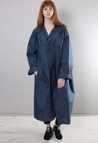 VINTAGE 90S BLUE LONG OVERSIZE FESTIVAL RAIN MAC JACKET