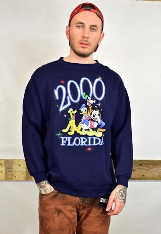 VINTAGE RETRO 2000 DISNEY NAVY BLUE PRINT SWEATER UNISEX