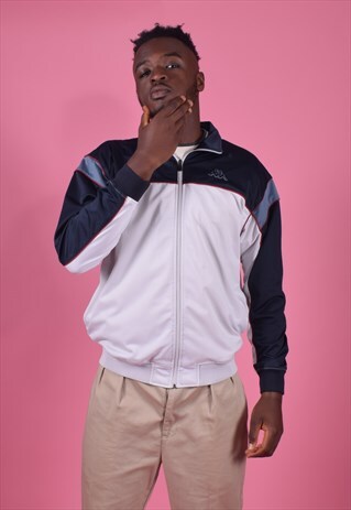 KAPPA WHITE AND BLUE ZIP-UP TRACK JACKET