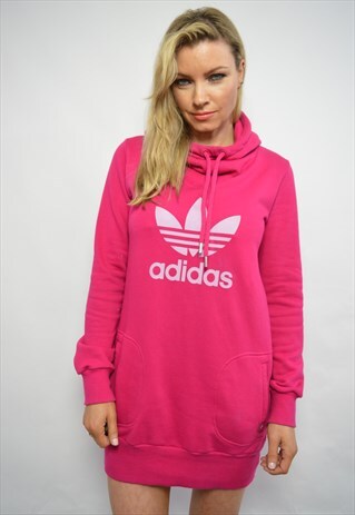 VINTAGE 90S ADIDAS PINK HOODED SWEATSHIRT HOODIE HIP HOP