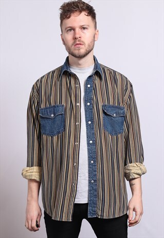 VINTAGE CORDUROY CORD STRIPED SHIRT