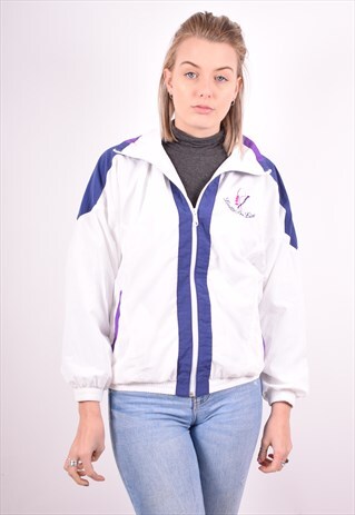 LOTTO WOMENS VINTAGE TRACKSUIT TOP JACKET XL WHITE 90S