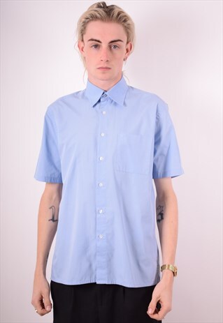YVES SAINT LAURENT MENS VINTAGE SHIRT MEDIUM BLUE 90S