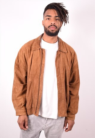 MENS VINTAGE SUEDE JACKET XL BROWN 90S