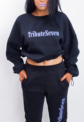TRIBUTE SEVEN-CROPPED ADJUSTABLE SWEATSHIRT/ BLACK
