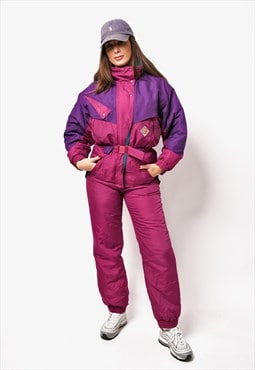 Vintage ski suit women's pink purple colour Retro 90s 80s 