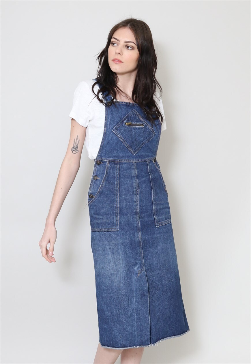 Knee length clearance denim dungaree dress