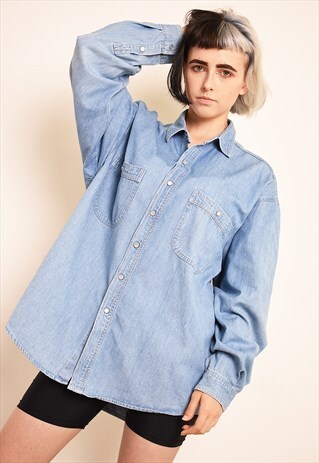 90'S RETRO MINIMALIST DENIM OVERSIZED SHIRT TOP
