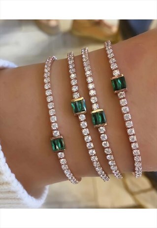 EMERALD BAGUETTE TENNIS BRACELET, 925 SILVER, ROSE GOLD