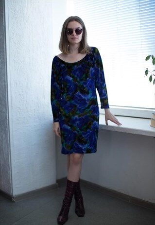 VINTAGE 70'S MINI MULTICOLOUR ABSTRACT PRINT VELVET DRESS