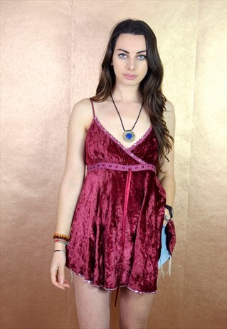 90S VINTAGE VELVET BOHEMIAN STRAPPY BABYDOLL TOP