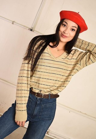 70'S RETRO STRIPED KNIT PARIS CHIC FESTIVAL GARM JUMPER TOP