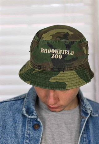 VINTAGE CAMO ZOO BUCKET HAT LOGO 90S ONE-SIZE 2.6
