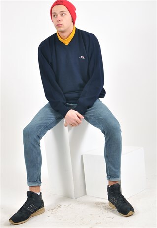 VINTAGE V NECK GANT JUMPER IN BLUE