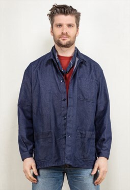 Vintage 80's Men Work Jacket in Blue