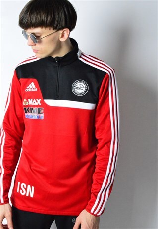 RED AND BLACK ADIDAS 1/3 ZIPPER LIGHTWEIGHT TRACK JACKET