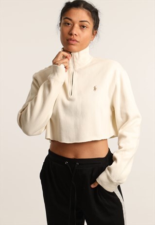 VINTAGE RALPH LAUREN EMBROIDERED 1/4 ZIP CROPPED SWEATSHIRT