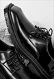 SQUARE HEEL SHOES PLATFORM BROGUES HIGH FASHION BOOTS BLACK
