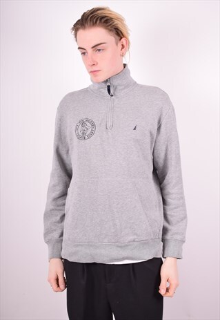 NAUTICA MENS VINTAGE SWEATSHIRT JUMPER MEDIUM GREY 90'S