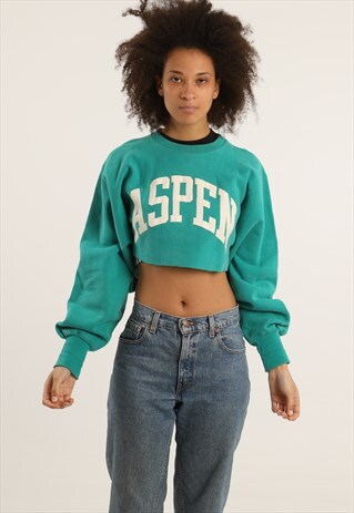 VINTAGE CHAMPION PRINTED CROPPED SWEATSHIRT